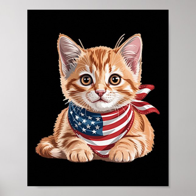 Cute Cat Summer Flag Us Memorial Day  Poster (Front)