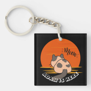 CUTE CAT SUNSET CUSTOMIZE PERSONALIZED NAME KEYCHAIN