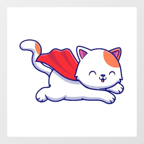Cute cat super hero flying floor decals