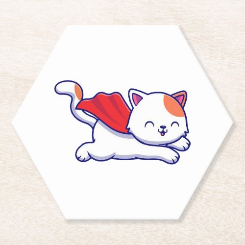 Cute cat super hero flying paper coaster