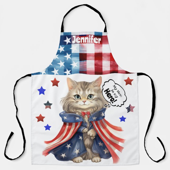 Cute Cat Super Hero Mom All-Over Print Apron (Front)