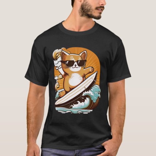 Cute Cat Surfer in Sunglasses _ Beach Vibes Graphi T_Shirt