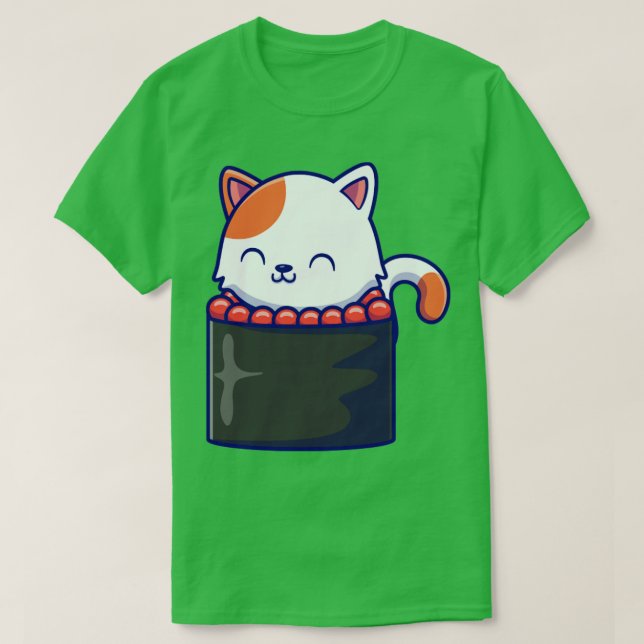 Cute Cat Sushi Cartoon T-Shirt (Design Front)