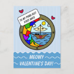 Cute Cat Sweet Adventure Sailboat Valentine Holiday Postcard