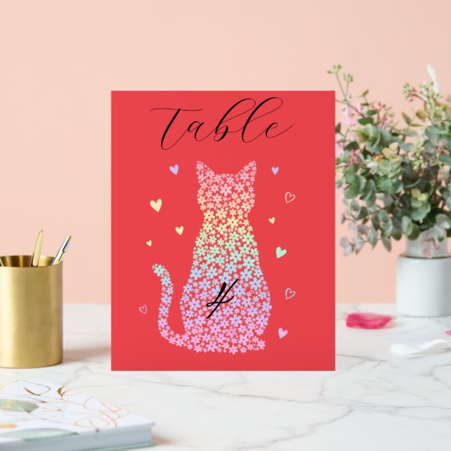  cute cat sweet rainbow hearts pastel gradient acrylic sign (Wedding)