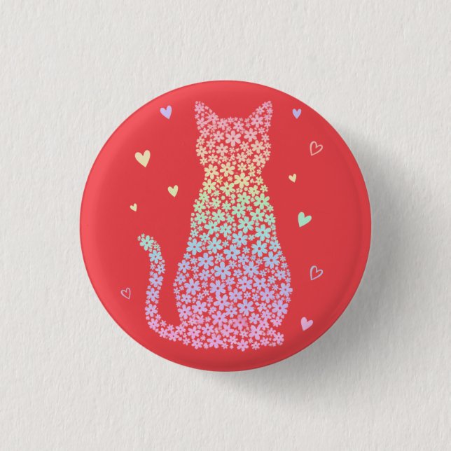  cute cat sweet rainbow hearts pastel gradient button (Front)