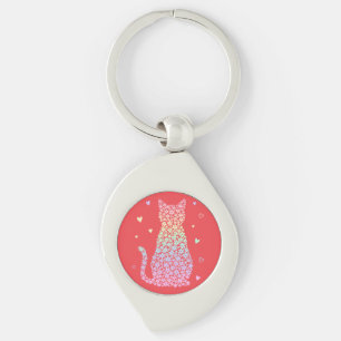 cute cat sweet rainbow hearts pastel gradient keychain
