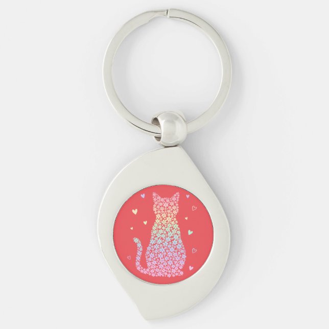 cute cat sweet rainbow hearts pastel gradient keychain (Front)