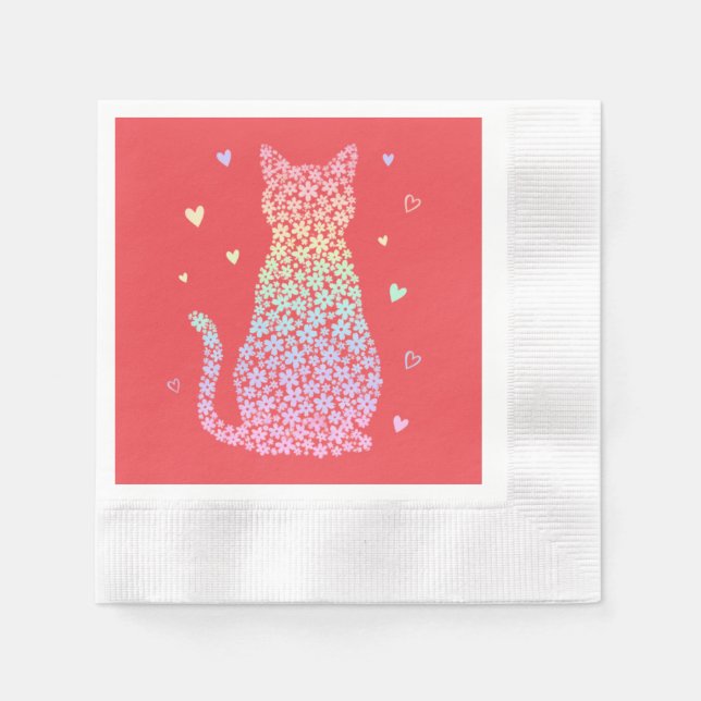 cute cat sweet rainbow hearts pastel gradient napkins (Front)