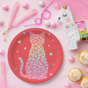  cute cat sweet rainbow hearts pastel gradient paper plates