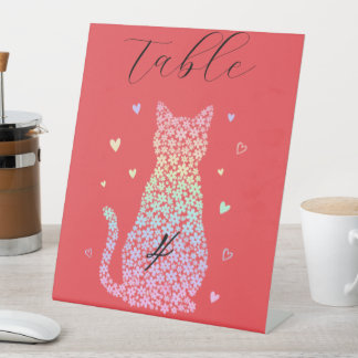  cute cat sweet rainbow hearts pastel gradient pedestal sign