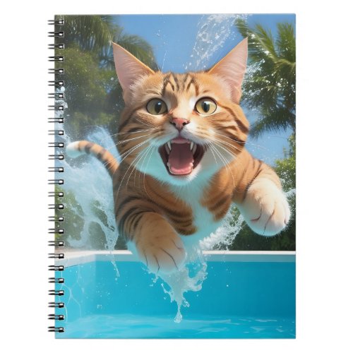 Cute Cat Swimming Diving in Pool Funny Notebook