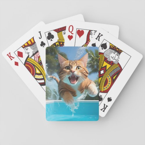 Cute Cat Swimming Diving in Pool Funny Playing Cards