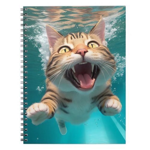 Cute Cat Swimming Diving Underwater in Pool Funny Notebook