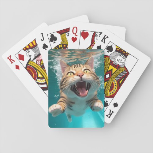 Cute Cat Swimming Diving Underwater in Pool Funny Playing Cards