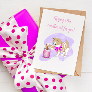 Cute Cat Swiping At Birthday Cake Candles Card