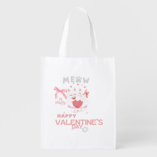 Cute Cat T-Shirt - Romantic Valentine's Day Design Grocery Bag