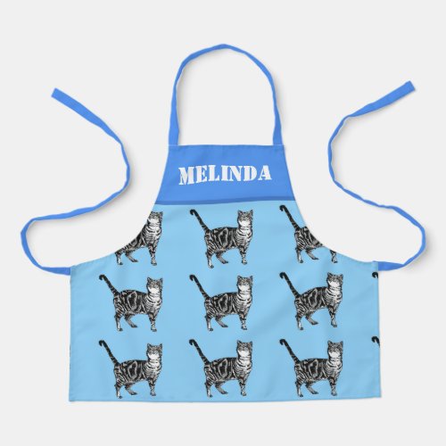 Cute Cat Tabby Pattern Blue Cats Kids Girls Apron