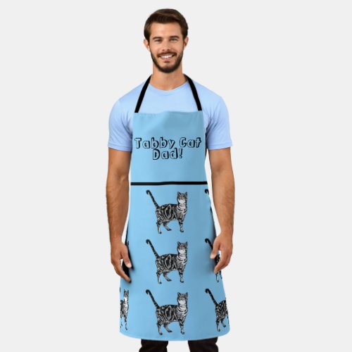 Cute Cat Tabby Pattern Blue Cats Mans Kitchen Apron