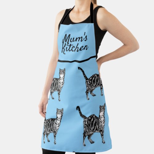 Cute Cat Tabby Pattern Blue Cats Mums Kitchen Apron