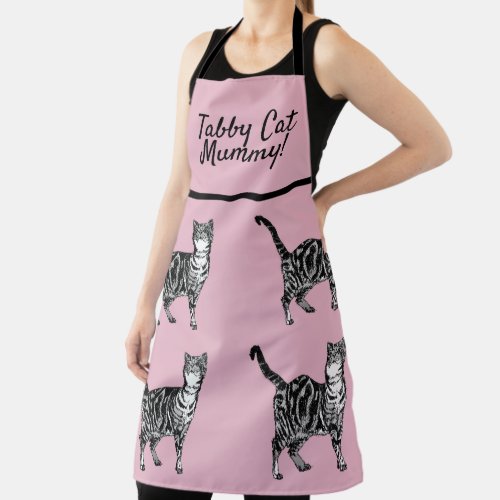 Cute Cat Tabby Pattern Blue Cats Mums Kitchen Apron