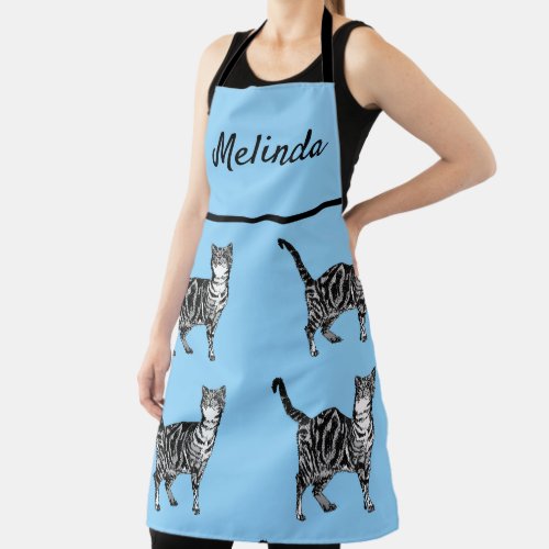 Cute Cat Tabby Pattern Blue Cats Womans Kitchen Ap Apron