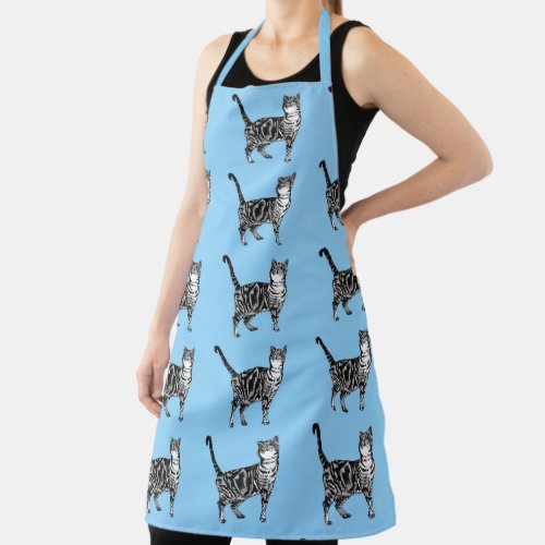 Cute Cat Tabby Pattern Blue Cats Womans Kitchen Apron