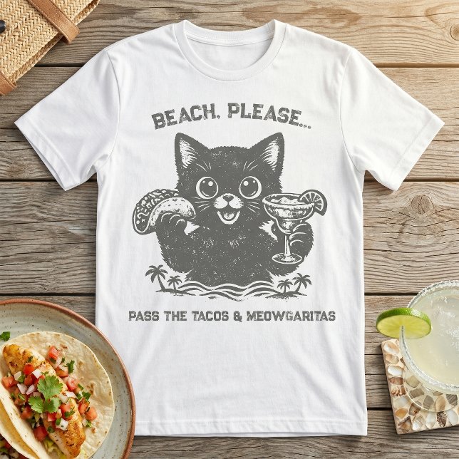 Cute Cat & Taco Beach Please Margarita T-Shirt (Creator Uploaded)