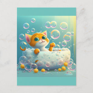 Cute cat taking a bath postcard