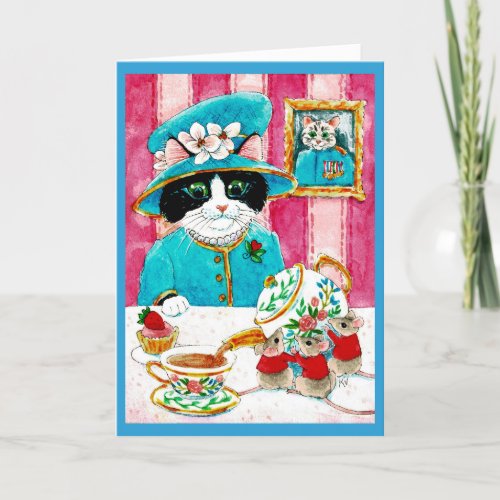 Cute Cat Tea Mouse Birthday Love card