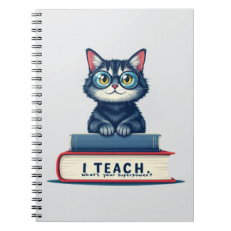 Cute Cat Teacher | I Teach What's Your Superpower Notebook