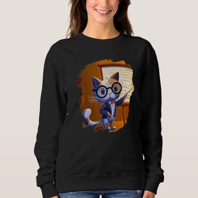 Cute Cat Teacher Kitten Professor School 2 Sweatshirt (Front)
