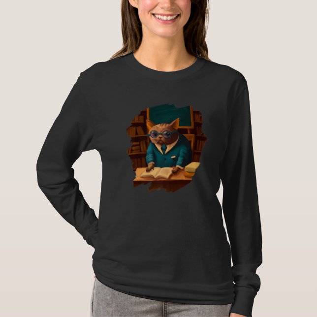 Cute Cat Teacher Kitten Professor School 3 T-Shirt (Front)