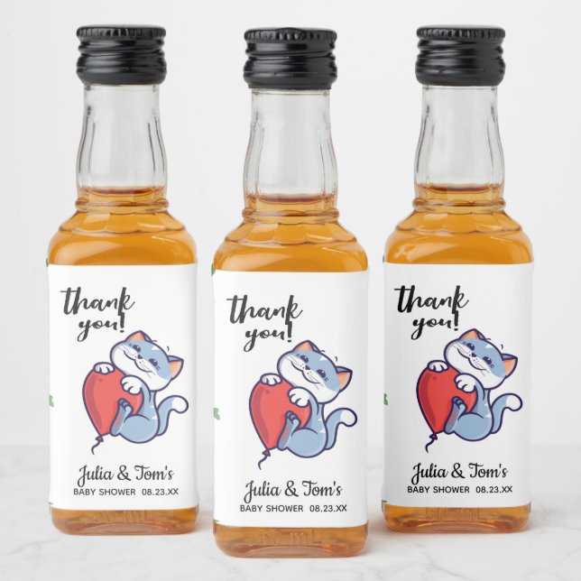 Cute Cat Thank You Baby Shower Liquor Bottle Label (Bottles)