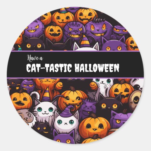 Cute Cat Themed Halloween Party  Classic Round Sticker