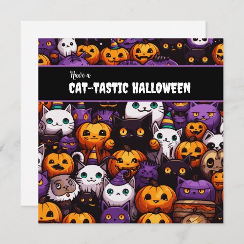 Cute Cat Themed Halloween Party  Holiday Card