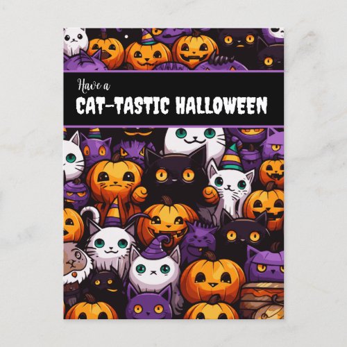 Cute Cat Themed Halloween Party  Holiday Postcard