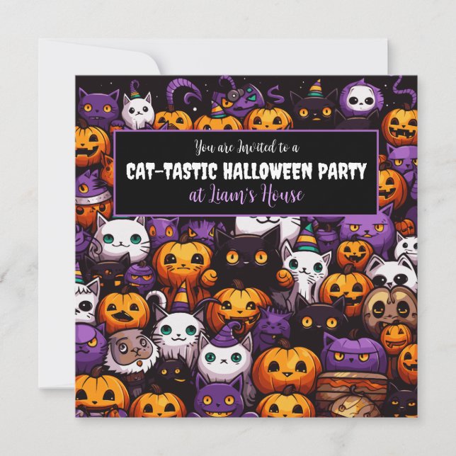 Cute Cat Themed Halloween Party  Invitation (Front)