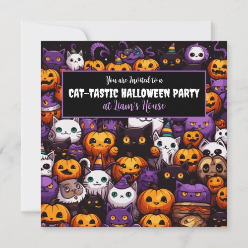 Cute Cat Themed Halloween Party  Invitation