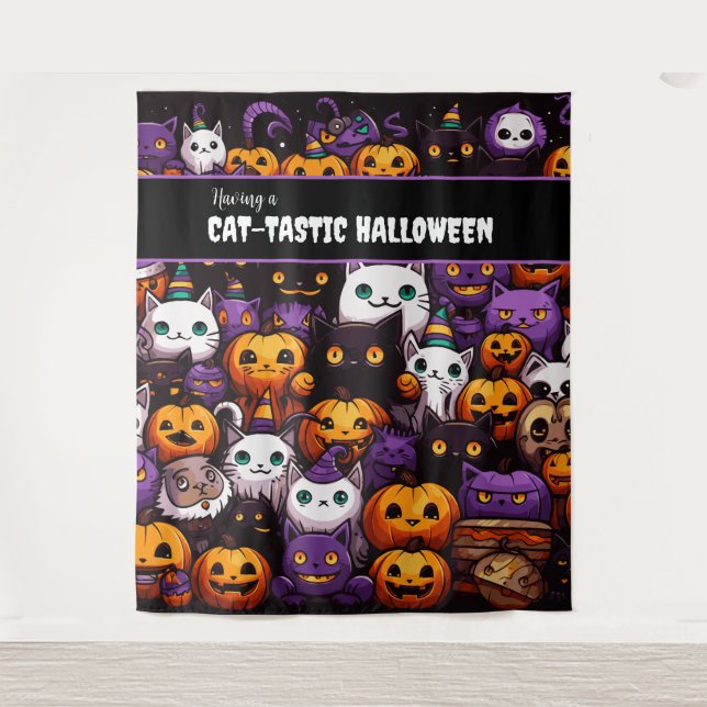 Cute Cat Themed Halloween Party Photo Backdrop (Front)