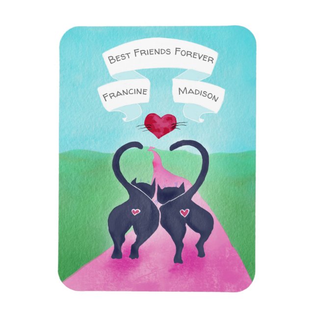 Cute Cat-Themed Personalized Friend Valentine Magnet (Vertical)