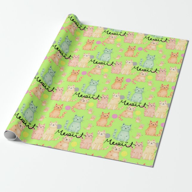 Cute Cat-Themed Wrapping Paper - Adorable and Colo (Unrolled)