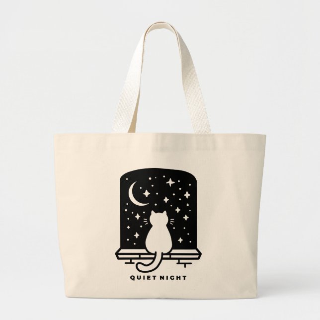 Cute Cat Tote Bag Kawaii Minimal Aesthetic Everyda (Front)