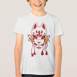 Cute Cat - Traditional Japanese Fox Mask with Red  Tri-Blend Shirt