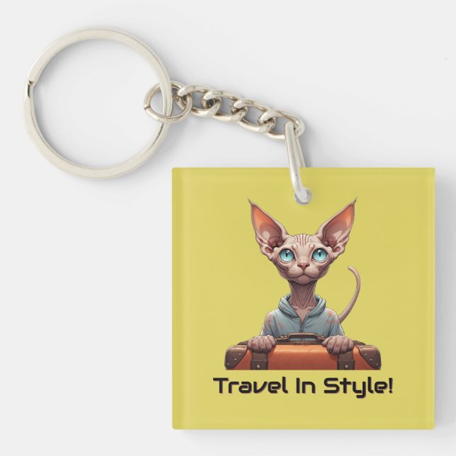 Cute Cat Traveler – Gift for Cat Lovers Keychain (Front)