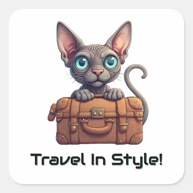 Cute Cat Traveler – Gift for Cat Lovers Square Sticker (Front)