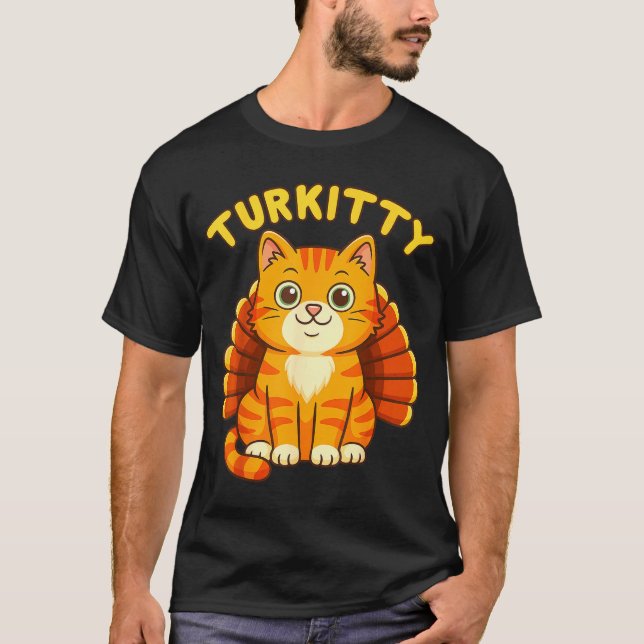Cute Cat Turkey Funny Thanksgiving For Men Women K T-Shirt (Front)