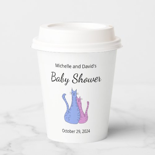 Cute Cat Twins Baby Shower Blue Pink  Paper Cups
