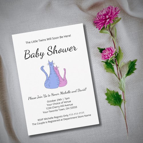 Cute Cat Twins Blue Pink Baby Shower Invitation