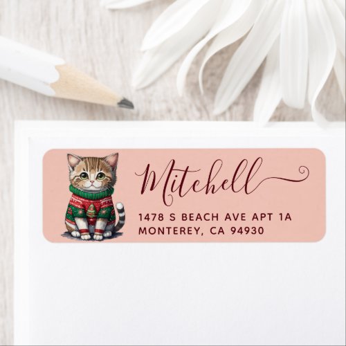 Cute Cat  Ugly Sweater Party Address  Label
